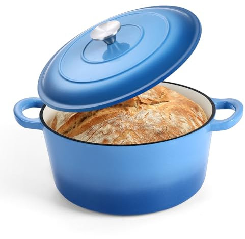 P&P CHEF 5QT Enameled Dutch Oven, Dutch Oven Pot for Bread Baking, Blue