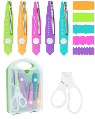 UCEC 5-in-1 Removable Kids Scissors Set, Craft Scissors Decorative Edge, Children Safety Shears, Colourful Zig Zag and Pinking Shears, Toddler Art for Creative Crafts, DIY