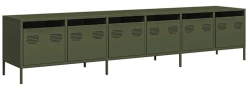 vidaXL TV Cabinet/Console/Stand - Olive Green 202cm - 6 Drawers Cold-Rolled Steel - Modern Storage Unit for Living Room/Bedroom