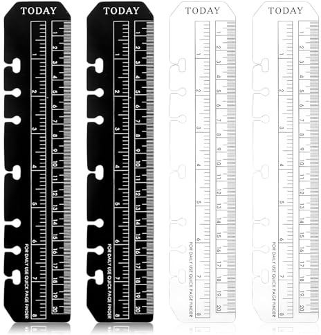 Règle Marque Page Lot De 4 Règle Pour Classeur A5, 6 Trous, Outils De Mesure Pour Classeur A5 Taille 6 Trous Carnet De Notes (Noir, Transparent)
