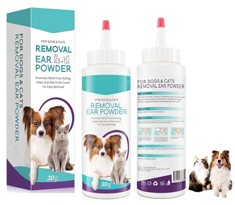 Ear Powder For Dogs Ears, Dog Ear Powder for Hair Removal, Dog Ear Cleaner, Ear wash for Dogs & Cats,Dog Ear Drops 30g, Pet Ear Infection Treatment, Soothes Itchy, Removes Debris,Buildup, Ear Odor
