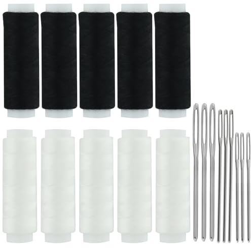 Black and White Sewing Thread, Needle and Thread Portable Travel Sew Kit for All Materials and Fabrics Suitable Hand-Sewing Clothes Curtains and DIY Accessories(5 Black 5 White 9 Needle)