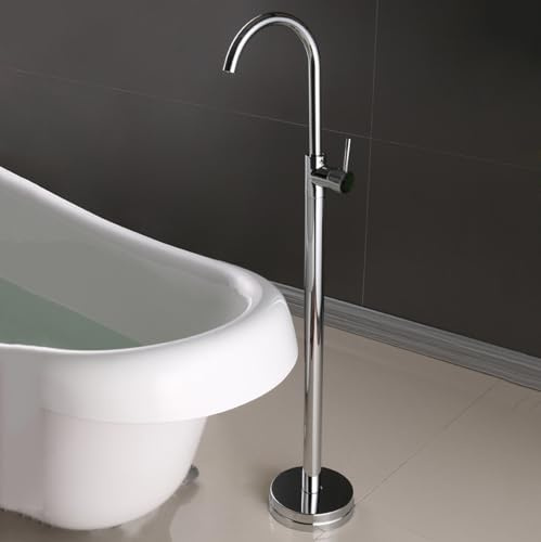Grifo de Lavabo para Baño Grifo de Bañera Independiente Monomando de Latón para Agua Fría Y Caliente Grifos de Baño Independientes Grifos de Bañera de Pie Grifo Mezclador de Bañera Plateado