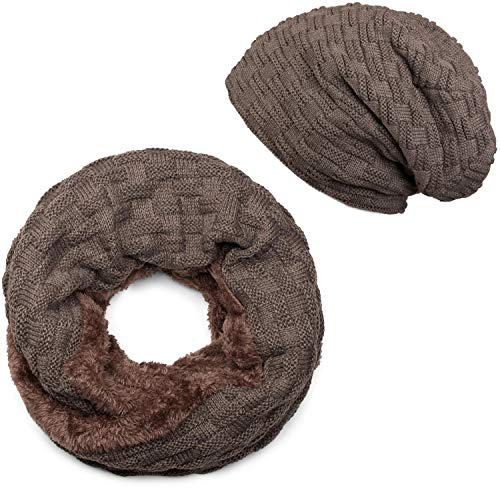styleBREAKER Set med stickad mössa och halsduk,Taupe