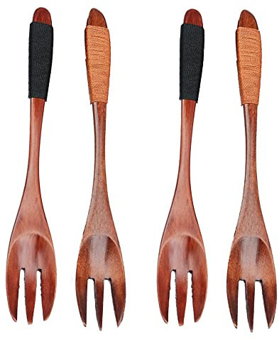 Wuzdy 4 Pièces Fourchettes, Fourchettes à Dessert, Fourchettes En Bois, 19.5 cm