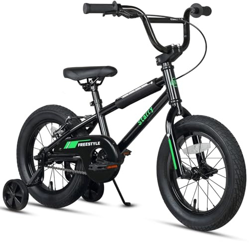 cubsala Bicicleta de 14 pulgadas para niños pequeños, estilo BMX, con ruedas de entrenamiento, freno de posavasos para niños de 3, 4 y 5 años, color negro