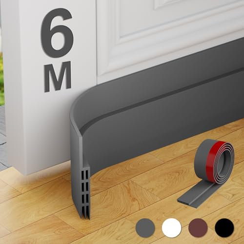 MARICATO Boudin de Porte Isolant, 6 Pièces Bas de Porte Silicone Souple, Isolant Phonique et Froid, Idéal pour Empêcher les Insectes et la Poussière (600 x 5 CM, Gris)