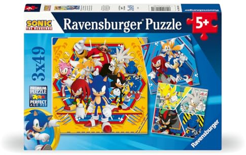 Ravensburger - Puzzles Sonic Pack De 3 | Puzzle 5 Años O Más | Regalos para Niños De 5 Años De 3 X 49 Piezas | Rompecabezas Niños De 21 X 21 Cm Puzzle