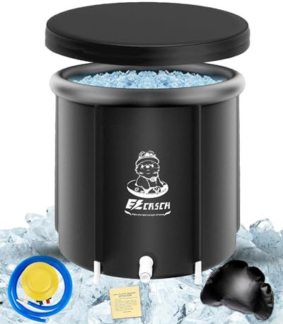 Ezcasch Outdoor Eisbaden Aufblasbare Badewanne (∅75x75cm L) Faltbare Badewanne Erwachsene Eisbaden Portable Eistonne Tragbare Badewanne mit Deckel für Athleten, Schwarz
