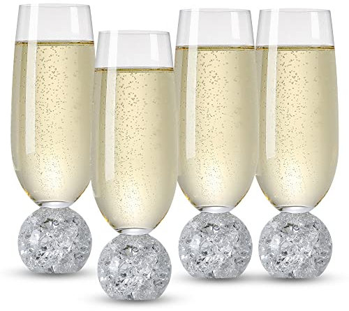 Soetai Sektgläser Set Champagnerflöten,Set aus 4 bleifreien Kristallgläsern,200ml Champagnergläser,klare Gläser,Bar-Glaswaren,langlebige Glas für Hochzeiten, Partys, Dinners (Bruchkugeln)