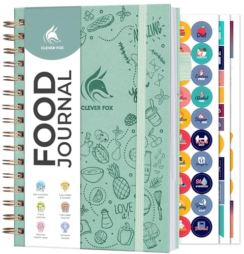 Clever Fox Food Journal Spiral - Daglig matdagbok, måltidsförberedande planerare för att spåra kalorier och näringsämnen, viktminskningsspårare anteckningsbok (mintkräm)