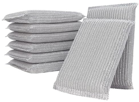 Confezione da 8 spugne abrasive antigraffio riutilizzabili per la pulizia di piatti e bagno, pagliette in metallo a lunga durata, ad alto assorbimento, resistenti ai graffi, per cucina e casa