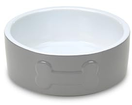 Petface Bone Ciotola per Animali Domestici in Ceramica per l'alimentazione e l'irrigazione, Adatta Sia per Cani Che per Gatti, Grigio/Bianco, 20 cm (Confezione da 1)