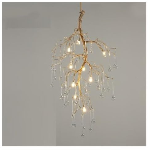 Lampes de Plafond suspendues Modernes K9 Crystal Tree Branch Lampe Suspendue à LED Luminaire Suspendu en Alliage d'aluminium doré G4 Light, Applique Murale (Blanc Froid 9 têtes)