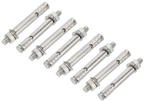 PATIKIL Tacos de expansión de acero inoxidable 304 M6 x 70mm, 8 Pzas con tornillo hexagonal externo y camisa alargada para hormigón, drywall, proyectos de construcción, color plateado