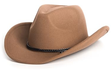 Zylioo plusstorlek filt cowboyhattar, 2XL/XL/L/M/S/XS Western Fedora hatt varm, flera storlekar brett brätte cowgirlhatt för man kvinna, Cowboy-brun, XL-XXL