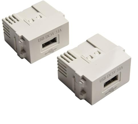 Modulo di alimentazione USB per presa elettrica da 220 V, trasformatore da 5 V con porta di ricarica rapida da 2,1 A, pannello di ricarica per telefono in ABS bianco + metallo (1 pezzo)