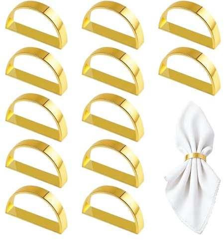 Ztolbriy Servilleteros Individuales de Metal Dorado, 12 Elegantes Hebillas para Servilletas, Anillos Decorativos para Mesa Navidad, San Valentín, Pascua, Bodas y Cenas Especiales