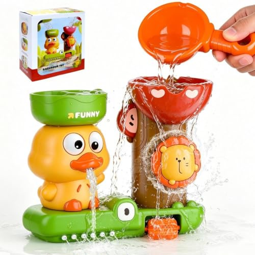 PlsMupn Giocattoli da Bagno per Bambini, Giochi Bagnetto Neonato, Giocattolo Rotante con Ventosa Solido, Simpatici Animali con Cucchiaio, Giocattolo da Bagno per Vasca da Bagno