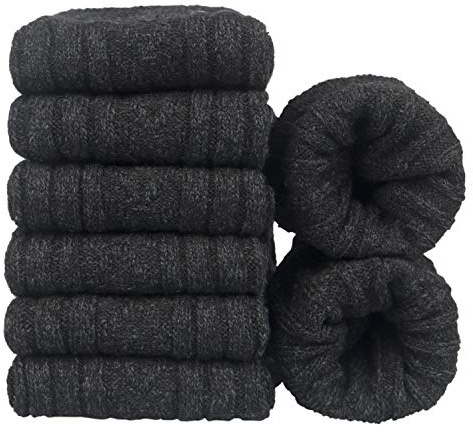 YSense 6pares Calcetines Lana Merino Antideslizantes Calcetines Gruesos Cálidos para Invierno Ocasionales Calcetines de senderismo premium transpirables,para Hombres Mujeres Negro 6 EU 38-45