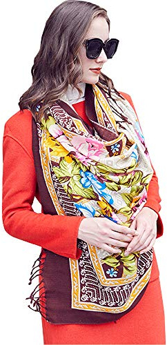 DANA XU 100% Merino Wool Pashmina Shawl for Women 96x43, Oversized Cashmere Wrap with Tassels, Floral Travel Blanket Cape