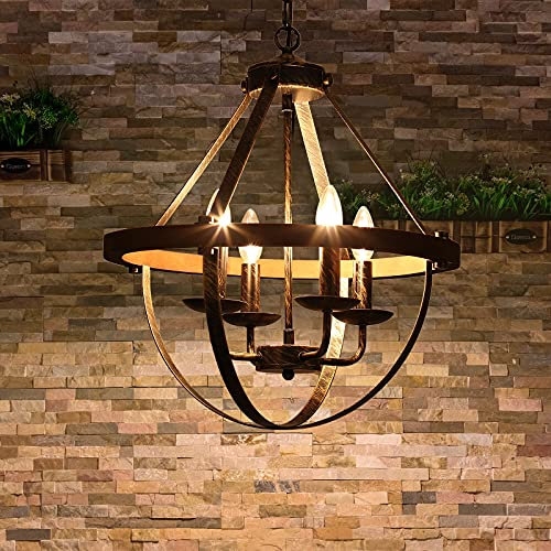 Eoodis Vintage Rustikale Kronleuchter Industrial Pendelleucht mit 4 Leuchten Höhe Verstellbare Pendelleucht Kronleuchter für Kücheninsel Esstisch Bauernhaus