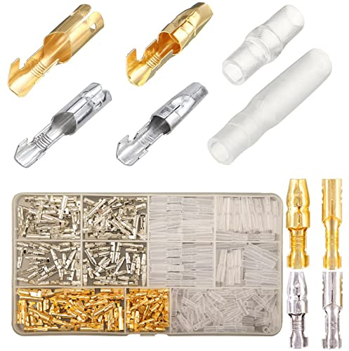 Kabelskor Runda Bullet Connectors Kit 360pcs, 3,9 mm Runda Kontakter Kulterminaler Bullet Terminals med Isoleringskåpa, Guld Mässing Kulkontakt Hane och Hona Crimp Terminals, Elektriska Kontakter
