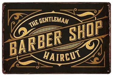 Targa in metallo – Barber Shop – Vintage Retro Shop Sign per Salone Studio Wall Decor – ABCDEFG
