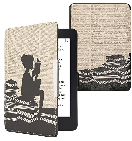 kwmobile Klapphülle kompatibel mit Amazon Kindle Paperwhite Hülle - eReader Case (für Modelle bis 2017) - Lesende Frau Schwarz Beige