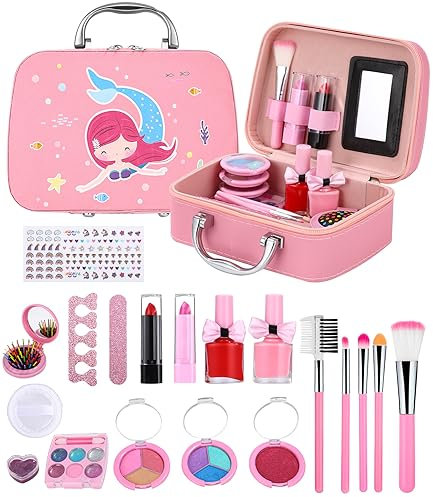 FAOKZE Make-up case Girls, Children's Make-up Set Girls, Make-up Set Girls, Children's Make-up Set Girls, Make-up case Children, Make-up for Children (pink2, 20.30 × 16.00 × 7.80 cm)