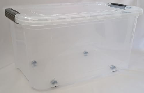 Set Of Two Plastic Storage Box Boxes Lid Handles Food Container Home Kitchen Office Box UK (40L with Wheels)