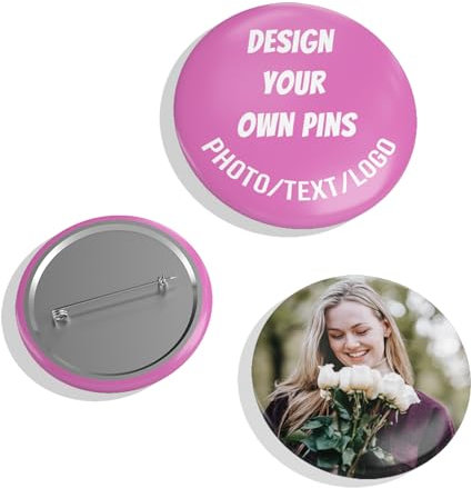 Personalisierte Button Pins, Metallabzeichen mit Foto/Text/Logo, Verschiedene Größen für Hochzeiten, Partys, Konferenzen, Ideal für Revers, Krawatten, Hüte, Taschen, Firmenveranstaltungen, Geschenke