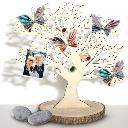 Sanlianzi Geldbaum aus Holz, Lebensbaum Deko Geburtstag, Hochzeitsgeschenke, Geldgeschenke Verpackung für Männer Frauen Brautpaar