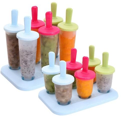 Chstarina 12 Stück Eisformen Eis am Stiel, Eisformen Kunststoff, Popsicle Formen, BPA Frei, Wiederverwendbar, Eisförmchen mit Kunststoffstäbchen, Eislutscher für Kinder und Erwachsene