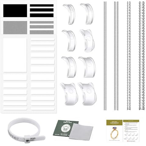 YPYMOD Ajusteurs pour Bagues, Transparente Ajusteur Bague Invisible, Reducteur de Bague, Ajusteur Bague avec Chiffon de Polissage Règle de Mesure, Reducteur Bague pour Presque Toutes Les Bagues