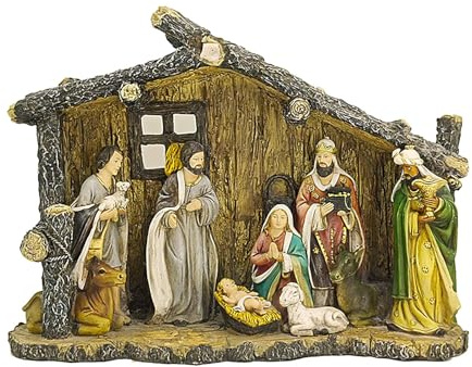 Julkrubba set, krubbor set till jul, julkrubba, julkrubba i harts, 14,96 tum, födelseprydnader, färgglada religiösa figurer för festivalkontorsbord