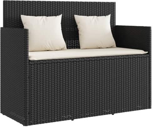 HETFTJN Bänke Banc de bière, banc de fleurs, fauteuil pour extérieur, balcon, fauteuil – Banc de jardin avec coussin noir en polyrotin pour terrasses, jardin, parc, extérieur