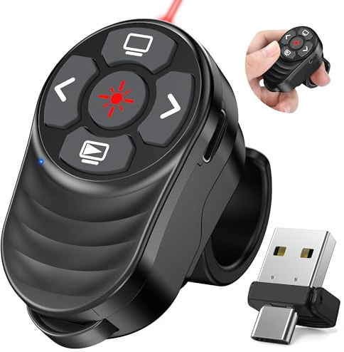 Presenter USB C, pointeur 2,4 GHz pour présentations, télécommande Powerpoint 2 en 1 via USB A et récepteur USB C, présentations pour Windows 7/8/10/Mac/Linux/Android/PowerPoint