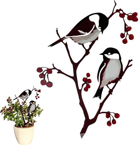 Piquets Décoratifs De Jardin En Métal Pour Oiseaux – Décoration De Mésange En Métal Pour L'extérieur, Décoration De Jardin, Oiseaux Rouillés Sur Branche | Jardin D'arbre De Piquet D'oiseau En Métal, B