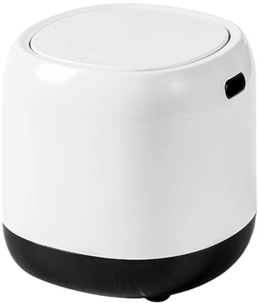 Kongming Mini poubelle de table avec couvercle, en plastique, petite poubelle de table, blanche, 1,9 l, pour bureau, salle de bain, table à langer, cuisine