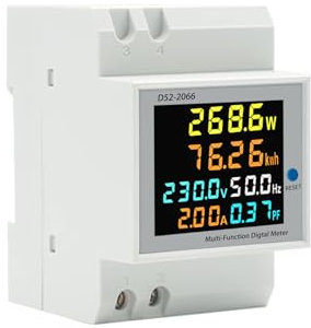 Compteur d'énergie électrique, 6 en 1 Compte Kilowatt, Voltmètre, Ampéromètre, AC 40-300V 100A avec écran LCD, Compte KW avec rail DIN
