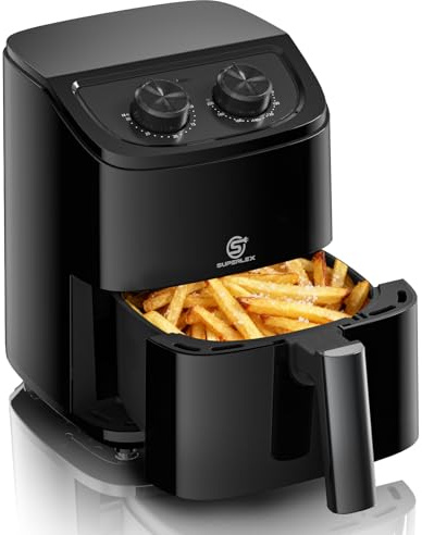 SUPERLEX Friggitrice ad aria calda da 2,3 l – cestello singolo compatto, termostato da 80 – 200 °C, timer da 30 minuti, maniglia di raffreddamento e protezione da surriscaldamento, certificazione LFGB