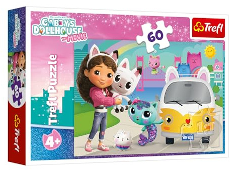 Trefl - Gabby's Dollhouse, Gabby et Les Aventures du Chat - Puzzle de 60 pièces - Puzzle coloré avec des Personnages de Contes de fées, Amusement pour Les Enfants à partir de 4 Ans