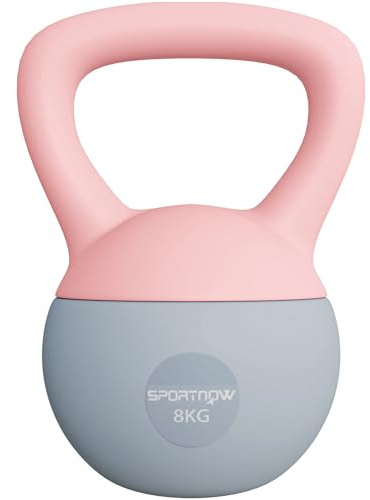 SPORTNOW Pesa Rusa 8 kg, Soft Kettlebell Relleno de Arena Metálica y Mango Antideslizante, para Entrenamiento Culturismo en Casa, Gimnasio, Rosa Palo y Gris
