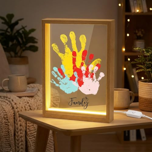 Set di impronte a mano per la famiglia con led, set di impronte per neonati, set di impronte digitali per coppie, cornici in legno per fai da te, idee regalo personalizzate per la festa del papà e la
