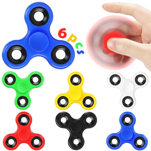 SCIONE Lot de 6 Mini Fidget Spinners (6,3 cm) | Format Compact,récompenses Scolaires et Sacs d’Anniversaire | Jouets sensoriels pour Enfants et Adultes | Rouge,Bleu,Vert,Jaune,Noir,Blanc