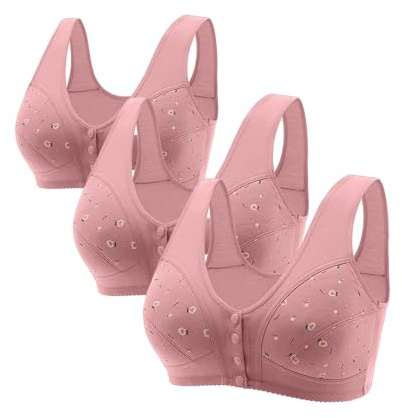 Cocila Reggiseno Allattamento da 3 Comodi Reggiseni A per Anziani 2026 Nuovi in Cotone con Chiusura Frontale Bottoni Donne Anziane (Hot Pink XXXL) Coppe Adesive Push Up Post Operatorio Crop Top