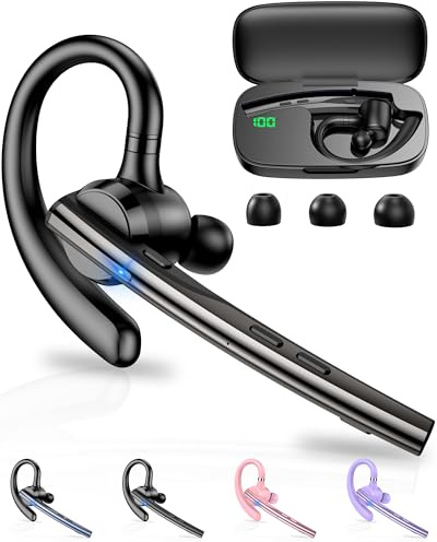 New Bee Bluetooth Headset V5.1 Bluetooth Handsfree Earpiece Dual Mic with 500mAh Charging Case 72Hrs Play Time Handsfree Phone Earpiece Wireless Headset for Driving/Business with Android iOS, Gunmetal
