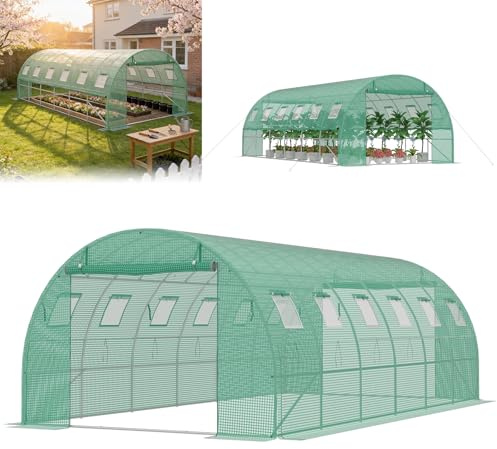 ACXIN Växthus 6 x 3 x 2 m, folieväxthus med galvaniserad stålram, 140 g/m² PE-gallerfolie, 12 fönster och 2 trädgårdsdörrar, vintersäker folietunnel för tomathus tomatväxthus