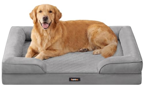 Feandrea Cama para Perros, Sofá de Franela con Espuma de Soporte, Forro Impermeable, Funda Extraíble Lavable, Fondo Antideslizante, 112 x 81 x 17 cm, Gris Sereno, Colección Blomfy PGW324GD01